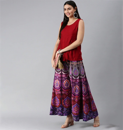 Women Purple & Pink Ethnic Motifs Ethnic Motifs Print Flared Palazzos